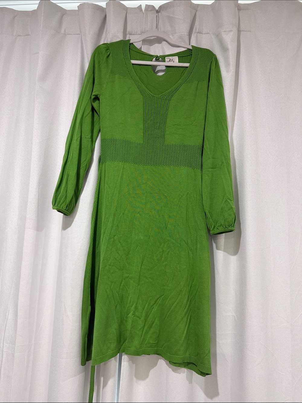Milly of New York Bright Green V-Neck Long Sleeve Knit Dress